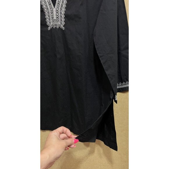 rafaella Top women Size 10 black cotton embroidered 3/4 Sleeves Medium - Picture 5 of 10